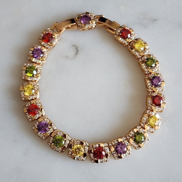 Rose Gold Plated  Multicolor Gemstone Bracelet - Picture 2 of 6